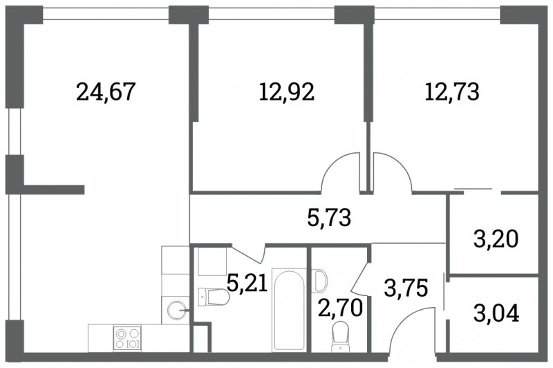 3-комнатная квартира 74.15 м2, 1 этаж, сдача 4 квартал 2022 г., ЖК Headliner, корпус 8 - объявление 1715544 - фото №1