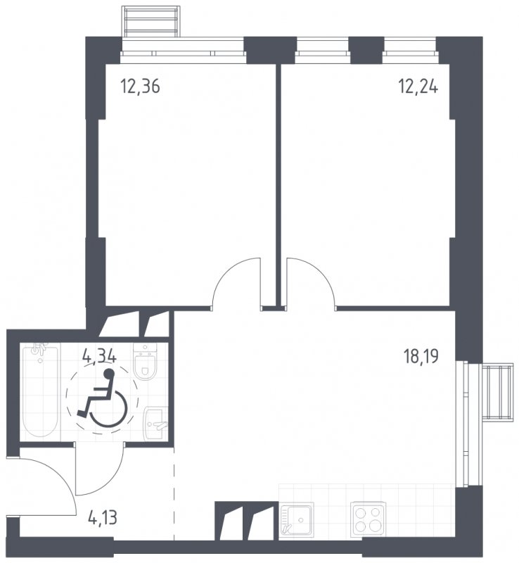 2-комнатная квартира с полной отделкой, 51.26 м2, 6 этаж, сдача 2 квартал 2023 г., ЖК Квартал Спутник, корпус 14 - объявление 1313559 - фото №1