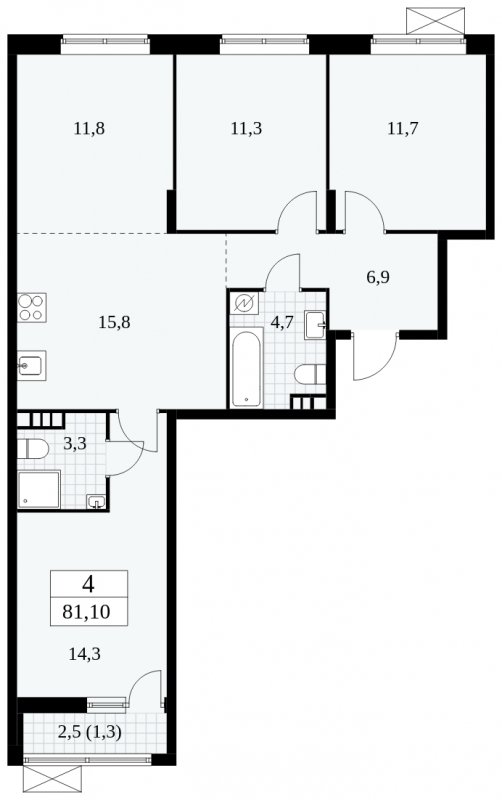 4-комнатная квартира (евро) без отделки, 81.1 м2, 5 этаж, сдача 1 квартал 2025 г., ЖК Прокшино, корпус 5.2.3 - объявление 1751456 - фото №1