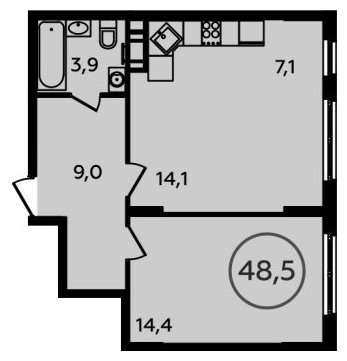 2-комнатная квартира (евро) без отделки, 48.8 м2, 2 этаж, дом сдан, ЖК Испанские кварталы, корпус 2.1 - объявление 1290546 - фото №1
