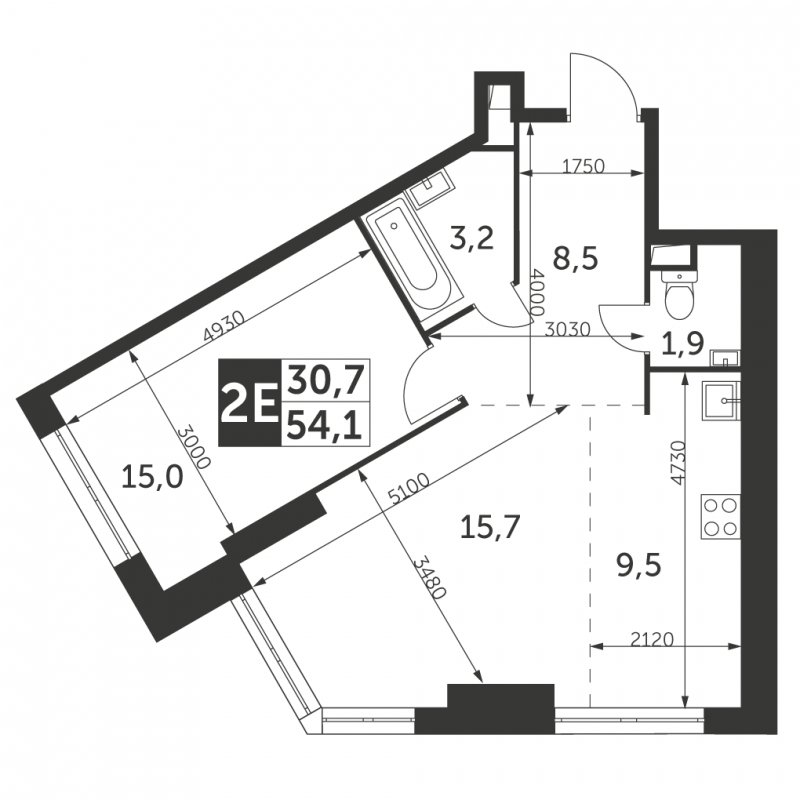 2-комнатная квартира без отделки, 54.1 м2, 43 этаж, сдача 4 квартал 2023 г., ЖК Архитектор, корпус 3 - объявление 1566068 - фото №1