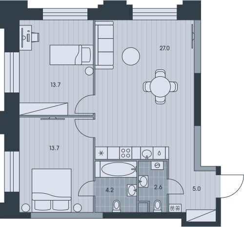 3-комнатная квартира без отделки, 66.2 м2, 25 этаж, сдача 3 квартал 2025 г., ЖК EVER, корпус 6 - объявление 2331754 - фото №1