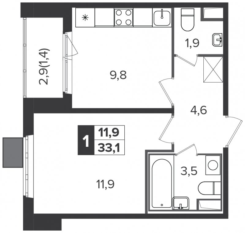 1-комнатная квартира с полной отделкой, 33.2 м2, 22 этаж, дом сдан, ЖК Южная Битца, корпус 6 - объявление 1818377 - фото №1